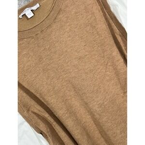 Chicos Size 2 Pullover Woven Sweater Camel‎ Brown  Puff Sleeve